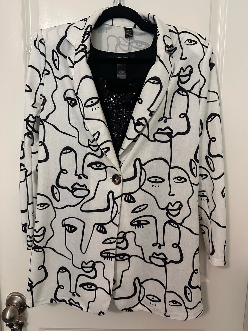 Abstract Faces Black & White Very Stretchy Blazer